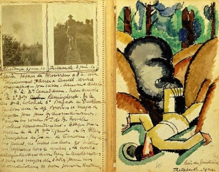 André Mare, La tranchée de Zillebecke, bois du sanctuaire, 29 mai 1916, Carnet 5, aquarelle, Historial de la Grande Guerre, Péronne.